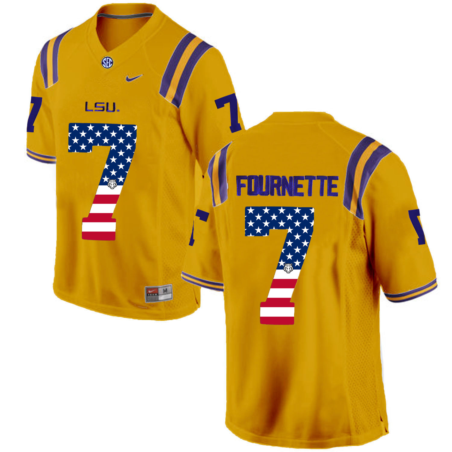 US Flag Fashion Men LSU Tigers Leonard Fournette 7 College Football Limited Jersey Gold